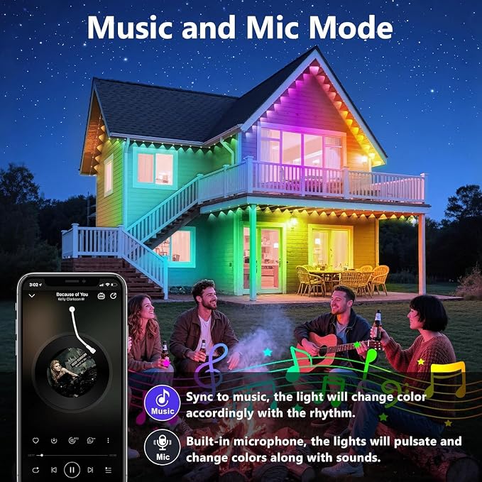 LETIANPAI 300FT Permanent Outdoor Lights,RGB Eaves Light with App Control Remote,DIY Scene Modes IP67 Waterproof Under Eave Lighting,Outdoor Lights for Decor,Garden Decor,House,Party - Image 3