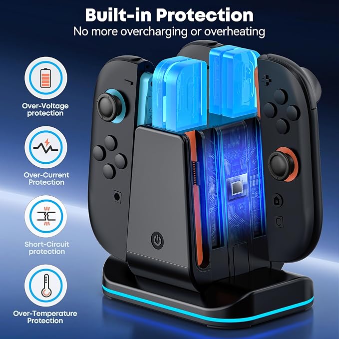 Switch 1/2 Controller Charger for Nintendo Switch 1/ OLED Joycon, Charging Docking Station, Storage Stand with Charge Cable，2-in-1 Charger Dock for Joy con 2/1 Accessories - Image 5