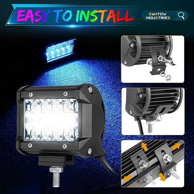 4 Inch RGB Pod Lights, 2PCS 4" RGB LED Light Bar Color Chasing Light Pods Multi-Color Lights for Wrangler Truck Pickup UTV Polaris RZR Ranger Motorcycle Pit Bike Dirt Bike - Image 5