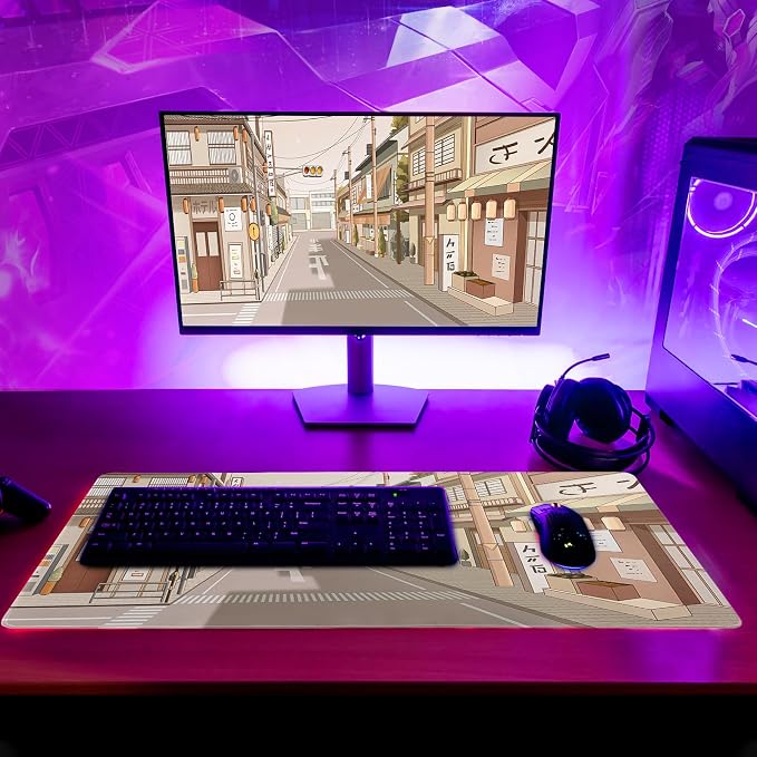 Tokyo Street Mouse Pad Anime Japanese Desk Mat Kawaii Large Gaming Mousepad XL Beige Cute Mousepad Gaming Non-Slip Rubber Base Stitched Edges Keyboard Mouse Mat Desk Pad for Office Home and Game - Image 6