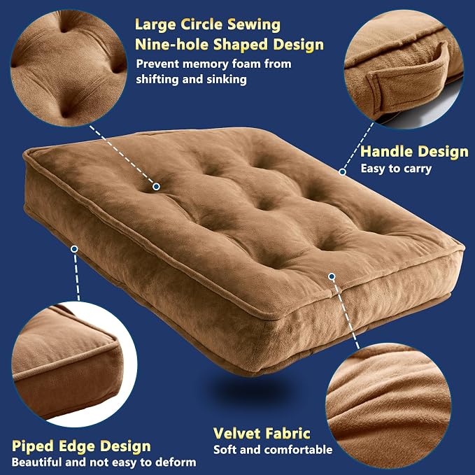 1 MIDDLE ONE Floor Pillow Set of 2, Memory Foam Meditation Cushion, Floor Cushions for Adults Sitting, Large Square Seat Cushions for Yoga, Couch, Sofa, Kids, Living Room, 20x20 Inch (Brown) - Image 4