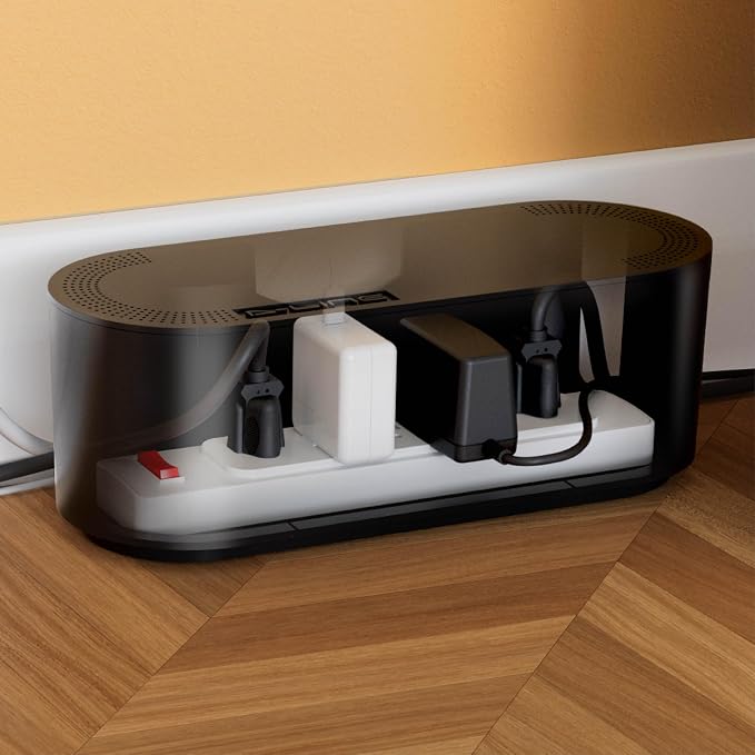 D-Line Cable Management Box, Power Strip Cover, Floor Outlet Hider, Desk Cord Organizer, Hide Extension Leads, 12.75" (L) x 5" (W) x 4.5" (H), for use with Power Strips up to 10.5in (L) - Small, Black - Image 8