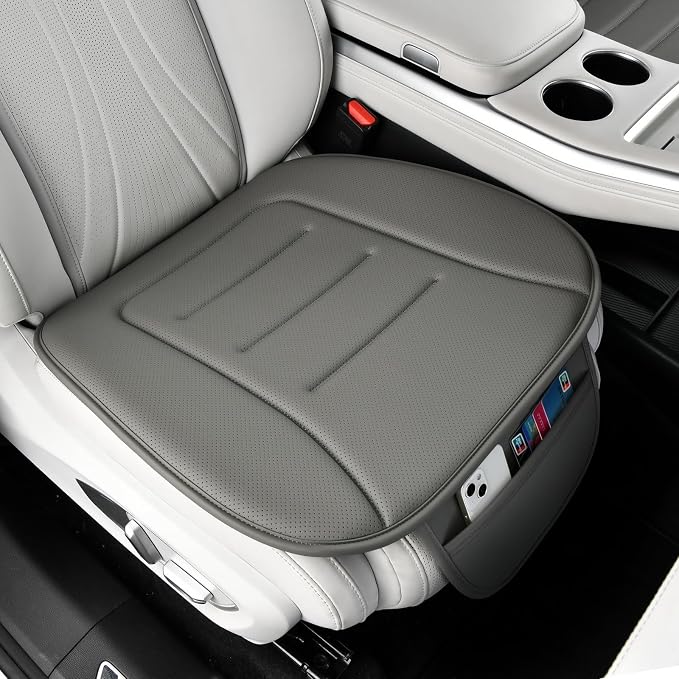 KAYI Car Seat Cushion, Comfort Memory Foam Car Cushions for Driving, Breathable Leather Surface with Anti Slip Rubber Bottom, Seat Cushion for Car and Office Chair (2 Pack, Grey) by KAYI