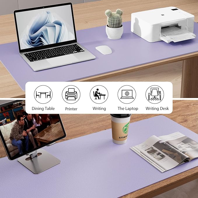 Aothia Leather Desk Pad - Protector and Blotter, Mouse Pad and Office Mat, Non-Slip PU Leather Laptop Desk Pad, Waterproof Writing Pad for Office and Home (36" x 17", Lavender) - Image 4