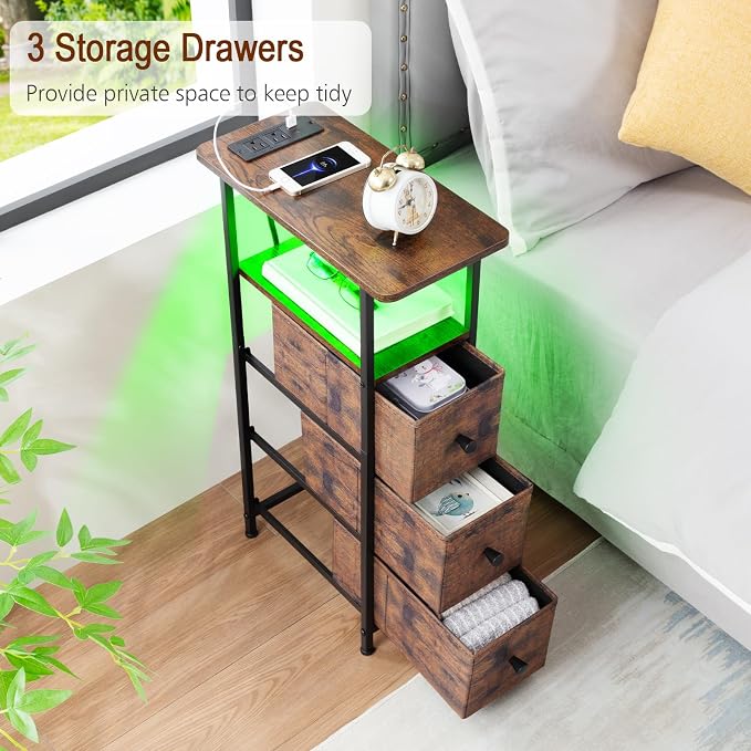LOAKEKEL Narrow End Tables Living Room Set of 2 with Charging Station - Image 7