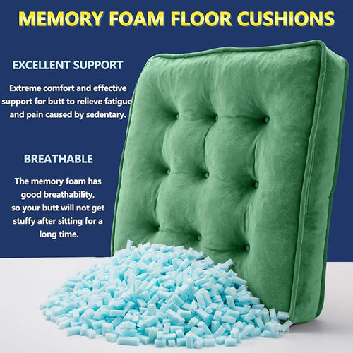 1 MIDDLE ONE Floor Pillow Set of 2, Memory Foam Meditation Cushion, Floor Cushions for Adults Sitting, Large Square Seat Cushions for Yoga, Living Room, 20x20 Inch (Green) - Image 2