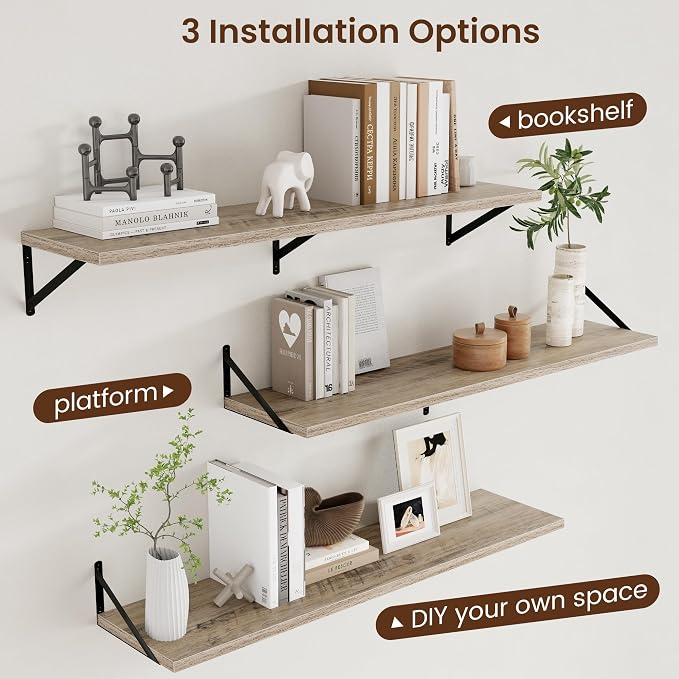 Axeman 12 Inch Deep Floating Shelves for Wall - 48 Inch Wide x 12 Inch Deep Wall Shelves Set of 2 - Rustic Grey Wood Floating Shelves for Living Room - Image 4