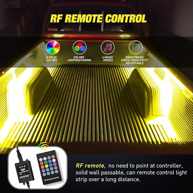 Nilight - TL-31 2PCS 60Inch RGB Truck Bed Light Strip Kit 180 LED RF Remote Control with On Off Switch Blade Fuse 2Way Splitter Extension Cable for Cargo Pickup Truck SUV RV Boat, 2 Years Warranty - Image 5