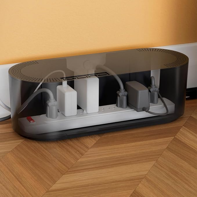 D-Line Cable Management Box, Power Strip Holder, Floor Outlet Hiders, Desk Cord Organizer, Cover TV Wires, Wire Storage, Extension Hider, Office Concealer for Cords, Baby Proof Cables - Large, Black - Image 8
