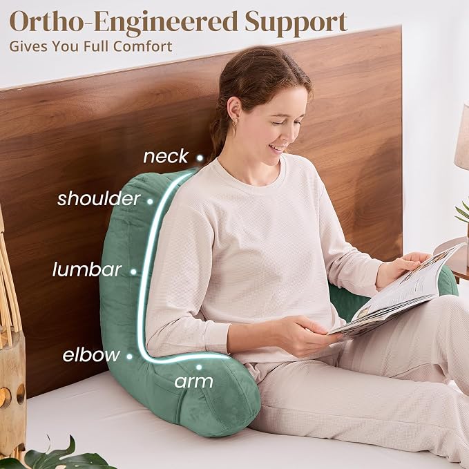 Sasttie Reading Pillow for Bed, Back Pillow for Sitting Up, Sage - Image 4