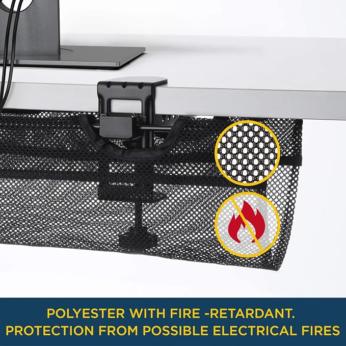 Under Desk Mesh Cable Management – 36 inch Cable Manager Tray for Cord Power Strip -No Drill Cable Management - Safe Wire Management Net for Desks, Office, and Home (Black) - Image 4