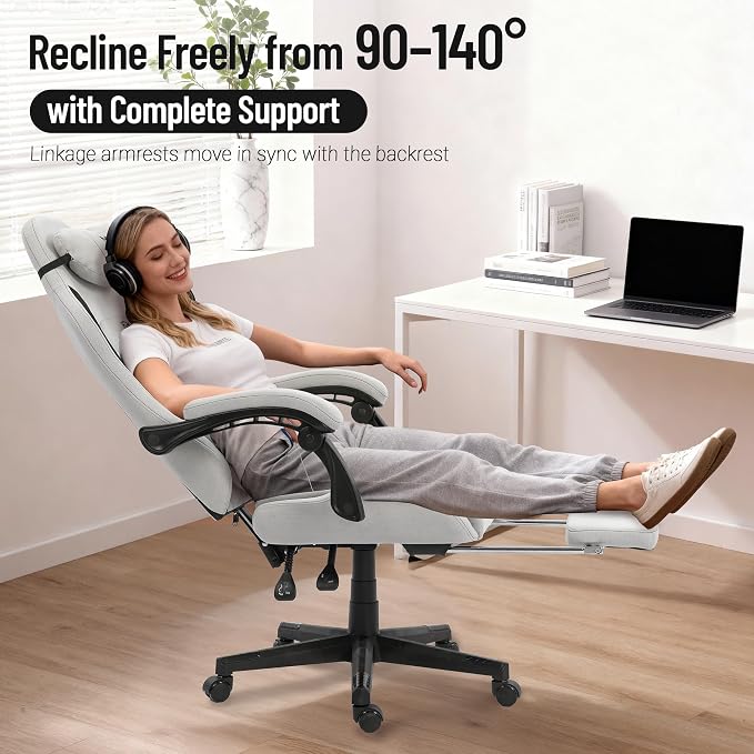 Big and Tall Gaming Chair Fabric with Footrest, Massage Lumbar for Adults | Ergonomic High Back Gamer Chair with Pocket Spring Cusion, Wide Video Game Chair Comfy for Big Guys 400LBS Home Office Gray - Image 7