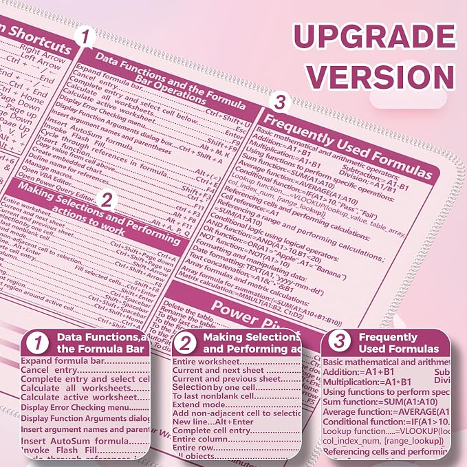 iCasso Excel Cheat Sheet Desk Pad, Pink Excel Shortcuts | Excel Mouse Pad Shortcuts, Excel Shortcuts Cheat Sheet Keyboard Mat, Extended Large XXL Non-Slip mousepad with Stitched Edges - Image 5