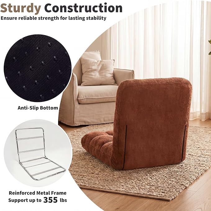 Garvee Folding Floor Chair with Back Support, Cozy Video Gaming Chairs | Adjustable Position, Metal Support Floor Lounger Foldable Lazy Sofa Bed Meditation Chair Foldable Ground Chair for Adult/Kids - Image 5