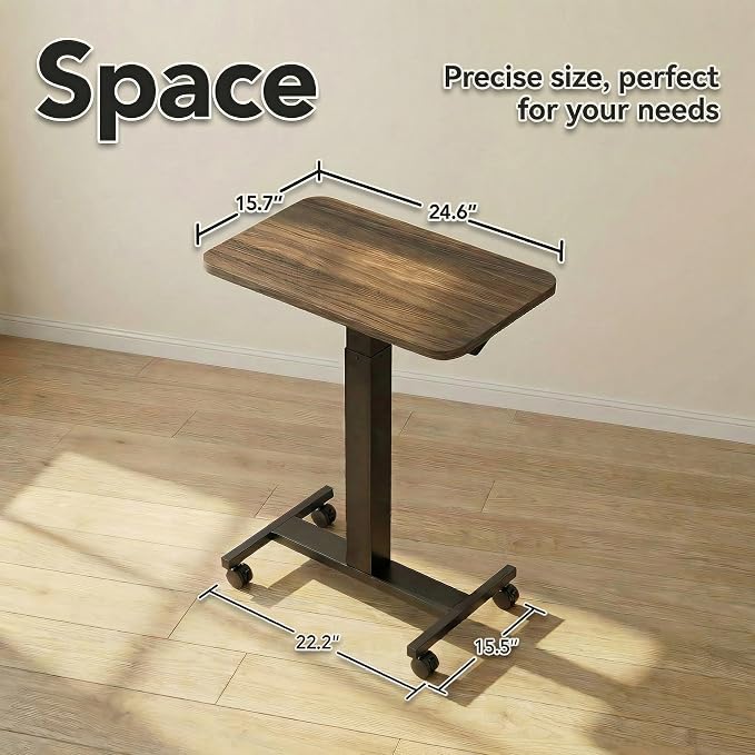 HUANUO Small Rolling Laptop Standing Desk, Height Adjustable Mobile T-Base Desk with Lockable Casters, Portable Sit-Stand Workstation for Bedside & Sofa, Walnut (Pack of 2) - Image 3