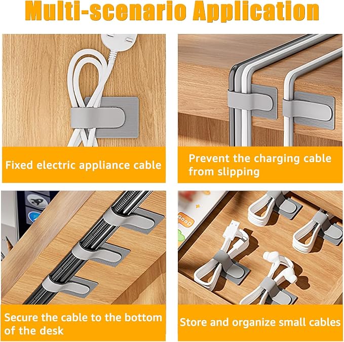 80PCS Hook and Loop Cable Straps, Cable Management Under Desk, Adhesive Cable Ties, Reusable Wire Organizers for Cords, Cords Management, Computer Accessories for Desk, Home Office Essentials, Gray - Image 6
