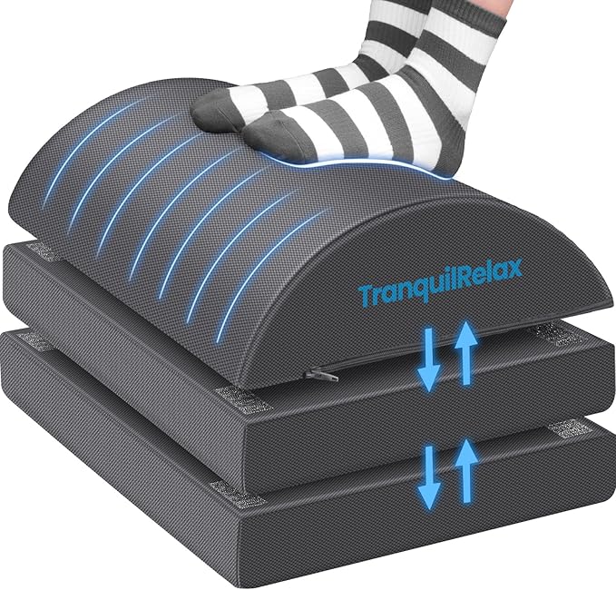 TranquilRelax Foot Rest Under Desk, 3-Height Adjustable Foot Stool, Gray | Desk foot rest, ergonomic foot support, machine-washable cover, non-slip bottom, gaming foot rest, office, car by Unknown