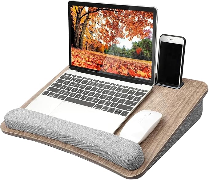 HUANUO Laptop Lap Desk with Cushion, Fit up to 15.6" Laptops, Woodgrain by HUANUO