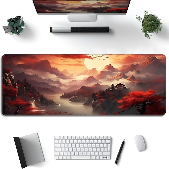 Dark Canyon Desk Mat, XL 31.5"x11.8" Large Mouse Pad, Full Moon Extended Gaming Mouse Mat,Non-Slip Rubber Base Waterproof with Stitched Edges for Gaming Office Home Decor - Image 2