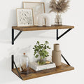 Axeman 20 Inch Floating Shelves, 10 Inch Deep Brown Wall Shelves Set of 2 by Axeman
