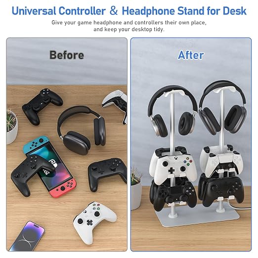 MANMUVIMO Headset Controller Stand for 2 Headset and 8 Controller, Headphone Stand Gaming Controller Holder for PS5 Xbox Airpods Beats Bose, Gaming Room Accessories, Gamer Gifts for Men (White) - Image 6