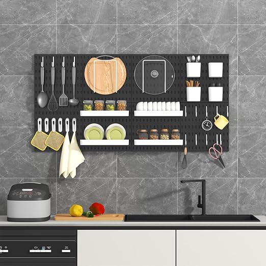 Pegboard Combination Kit, 8 Peg Boards and 30 Accessories Modular Hanging Black Pegboard for Wall, Office Organizer, Keys Holder, Nursery Storage, 44"x22" - Image 7