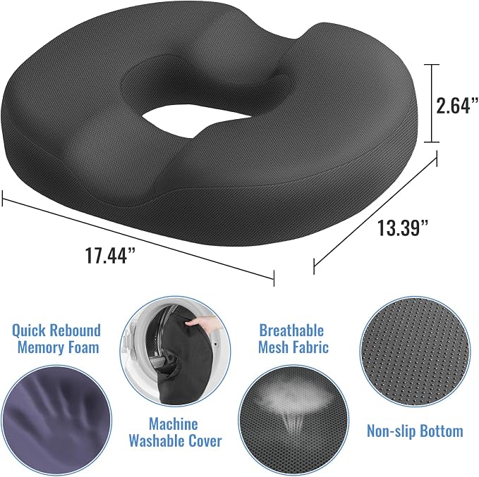CloudBliss Donut Pillow Stadium Seat Cushion for Tailbone Pain Relief and Hemorrhoids, Memory Foam Seat Chair Cushion, Portable Seat Cushions for Bleachers, Car, Home & Office - Image 2