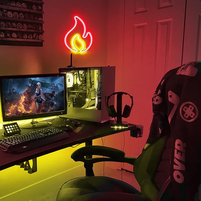 Lumoonosity Flame Neon Sign, Red and Yellow Neon Light with On/Off Switch, Led Light Sign for Wall Decor, Hanging Flame Shaped Light, Fire Neon Lights for Bedroom, Gaming Room Setup - Image 4
