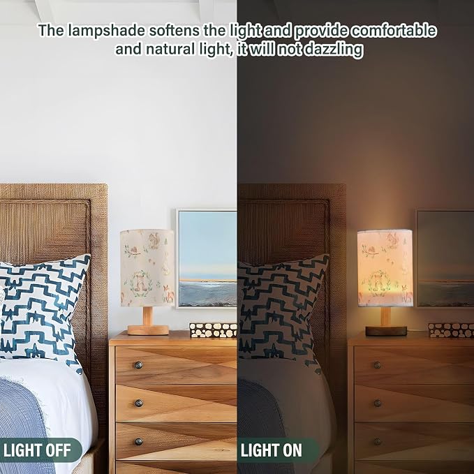 Bedside Table Lamp Woodland Animals Nightstand Lamp with Wood Forest Rabbit Deer Hedgehog Floral Desk Lamps for Bedroom Living Room Nursery Office Home Decor - Image 4