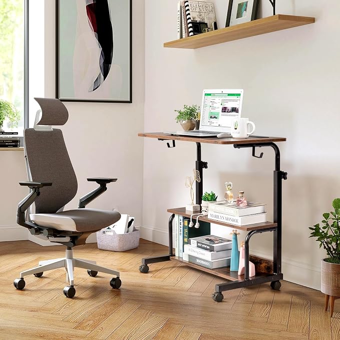Karl home 31.5" Portable Rolling Computer Desk on Wheels, Rustic Brown - Image 8