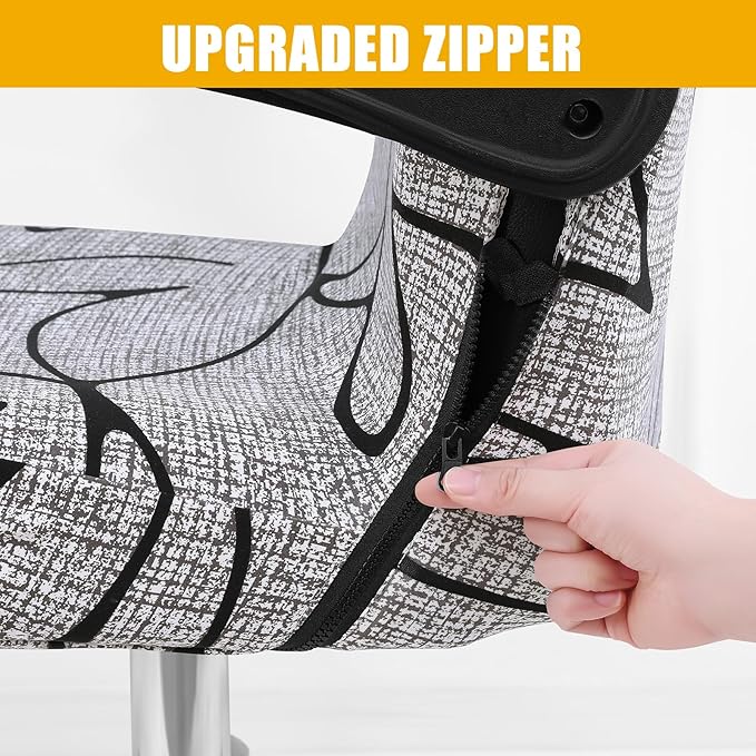 Smiry Office Computer Chair Cover with Armrest Covers, Grey and Black | Stretch Printed Universal Removable Washable Desk Rotating Chair Slipcovers, Soft Anti-Dust Spandex Protector with Zipper - Image 2