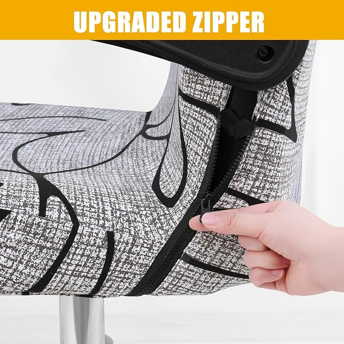 Smiry Stretch Printed Office Computer Desk Chair Covers, Grey and Black | Universal Desk Rotating Chair Slipcovers Removable Washable, Soft Fit Anti-Dust Spandex Protector Cover with Zipper - Image 3
