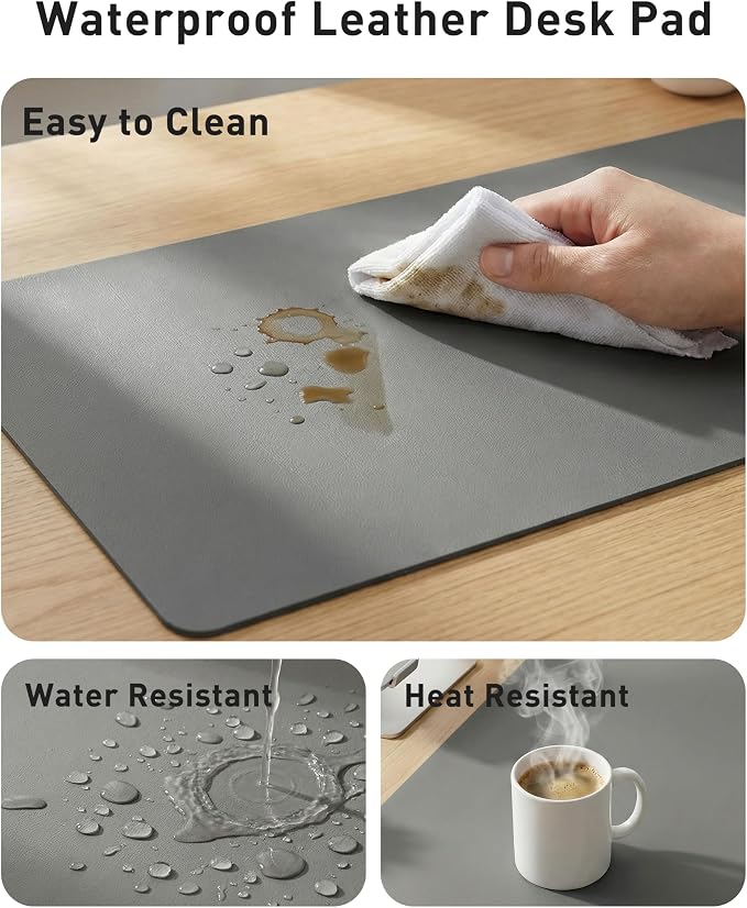 Aothia Faux Leather Desk Mat - Large Mouse Pad, Non-Slip PU Leather Blotter, Waterproof Writing Surface for Office and Home (Grey, 63" x 17") - Image 7