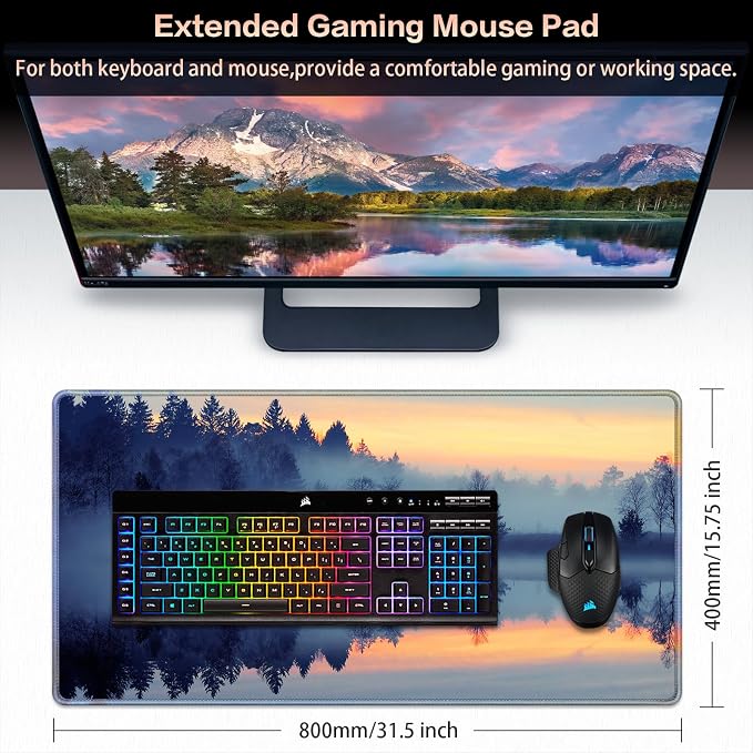 Canjoy Gaming Mouse Pad, 31.5x15.7in Large Mouse Pads for Desk Keyboard Pad | Desk Mat for Keyboard and Mouse Computer Big Full Size Desk Pad with Non-Slip Rubber Base and Stitched Edge for Home Office - Image 2