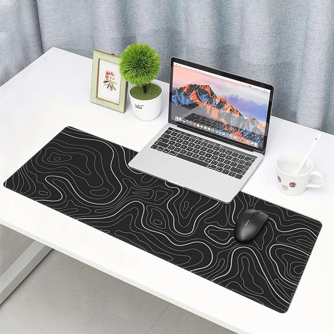 Topographic Contour Extended Big Mouse Pad Large,Gaming Mouse Pad Desk Pad,31.5x11.8 Inch Long Computer Keyboard Mouse Mat Mousepad with 3mm Non-Slip Base and Stitched Edge for Gaming and Office - Image 8