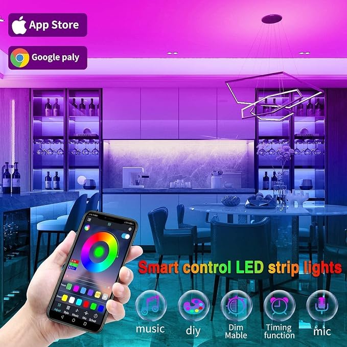 REEMEER Led Lights 100ft Smart APP Control Music Sync Strip Lights RGB Color Changing Strips with Remote, for Bedroom Kitchen and Party - Image 6