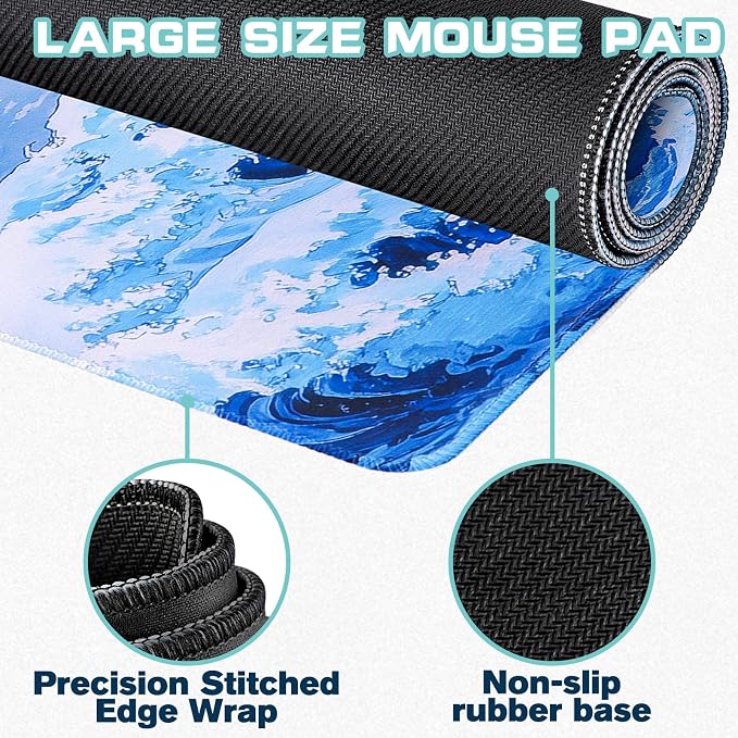 Mouse Pad Gaming - Desk Mat for Keyboard and Mouse - Kanagawa Cartoon Large Mouse Pads for Desk, Japanese Wave Gaming Mousepad (31.5" X 11.8") with Non-Slip Base for Game, Office and Home - Image 2