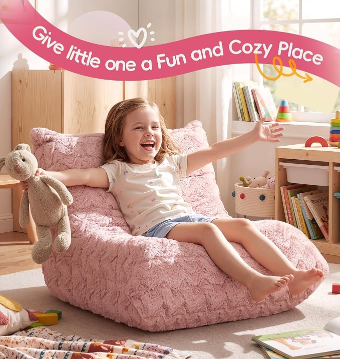 Hobestluk Small Bean Bag Chair Fireside Floor Chair BeanBag Couch Togo Sofa | Ergonomic Design,Memory Foam,No Assembly,Faux Fur Comfy Lounger with Back Support for Gaming Classroom | Pink Chevron Small - Image 9