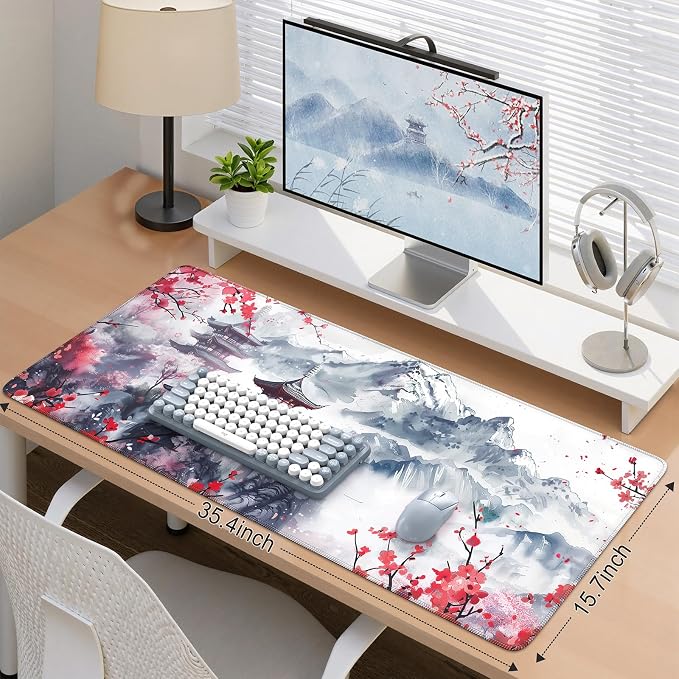 iCasso Desk Protector Mat Large Japanese Mouse Pad,Sakura | Stable Rubber Base Mousepad with Stitched Edges, Keyboard Mouse Mat Desk Pad for Work, Office, Home - Image 3