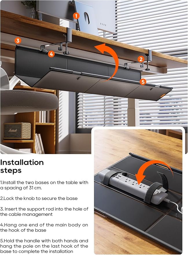 39" No Drill Under Desk Cable Management Tray (Black) - Image 7
