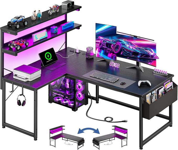 DurayLoly L Shaped Gaming Desk with No Side Bar Shelf for Small Space,Black by Durayloly