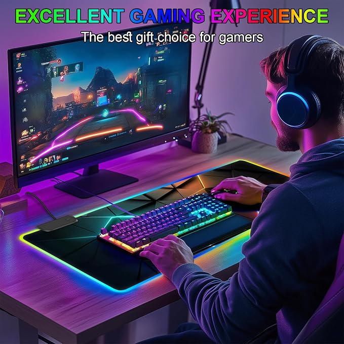 RGB Mouse Pad, Gaming Mousepad with 13 LED Light Modes | 31.5X11.8inch Large Mouse Mat, Gaming Mats for Desk with Non-Slip Rubber Base, Model-A - Image 7