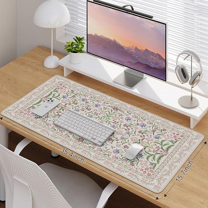 iCasso Desk Mat for Keyboard and Mouse, Large Mouse Pad,35.4x15.7in,Purple | Desk Pad for Women Home Office Decor Supplies, Desk Accessories, Non-Slip Mousepad with Stitched Edge, Smooth Water-Resistant - Image 2