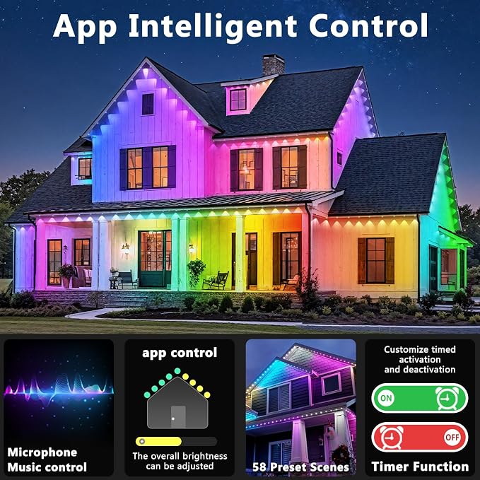 LETIANPAI 200FT Permanent Outdoor Lights,RGB Eaves Lights with App Control Remote,DIY Scene Modes IP67 Waterproof Outdoors Under Eave Lighting,Outdoor Light for Garden Decor - Image 5