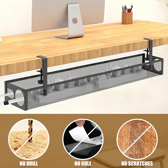 Under Desk Cable Management 26 inches Metal Cord Organizer No Drill Wire Management and Cord Organizer for Home Office Standing Desk - Image 6