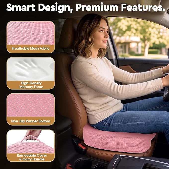 TushGuard Seat Cushion, Memory Foam Office Chair Cushion - Pink, XXX-Large | for Car Seat, Airplane, Desk Chair - Sciatica & Hip & Coccyx Pain Relief Cushion for Long Sitting Office Workers, Car Drivers - Image 6
