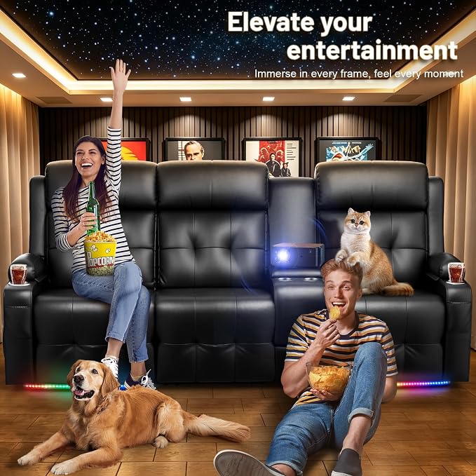 RV Loveseat Recliner Sofa, Home Theater Seating with Console & Massage - Image 3