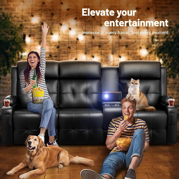 RV Loveseat Recliner Sofa, Home Theater Seating with Console & Massage - Image 8