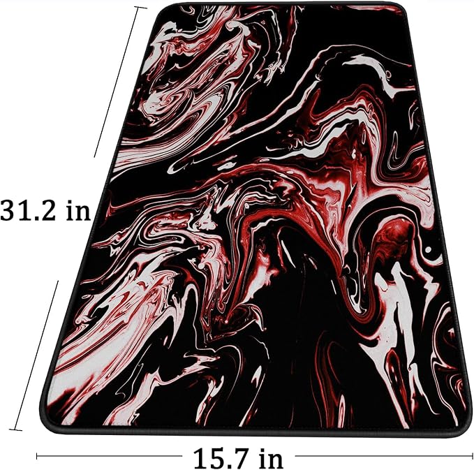 Large Extended Mouse Pad with Stitched Edges, Durable Non-Slip Natural Rubber Base, Waterproof Computer Keyboard Pad Mat for Esports Pros/Gamer/Desktop/Office/Home - Marble Red - Image 6