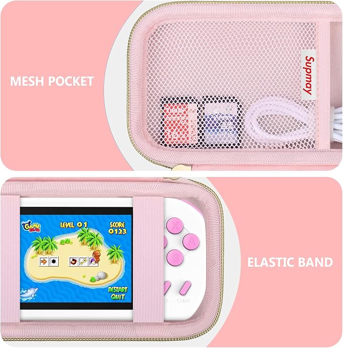 Supmay Carrying Case Compatible with CCTU / TEBIYOU Kids Handheld Games Preloaded 218 Retro Video Games, Portable Gaming Electronic Toys Storage Holder Travel Bag with Mesh Pocket for USB Cable, Pink - Image 5